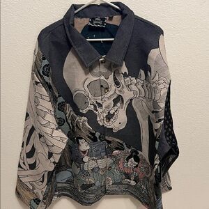 Rebel Vengeance Black and Cream Graphic Samurai Warrior Jacket